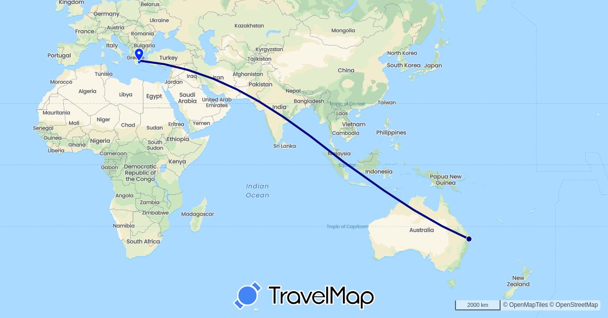 TravelMap itinerary: driving, sail in Australia, Greece, Singapore (Asia, Europe, Oceania)